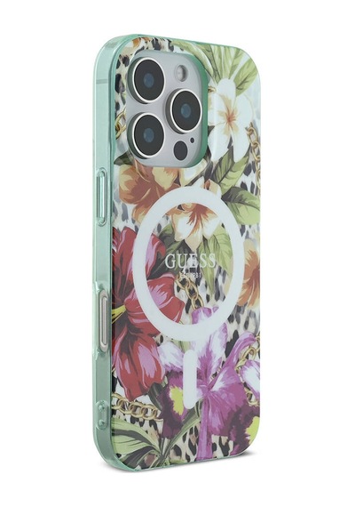 Apple iPhone 16 Pro Max Uyumlu Kılıf Guess Lisanslı Magsafe Özellik Iml Baskılı Jungle Ring Yeşil