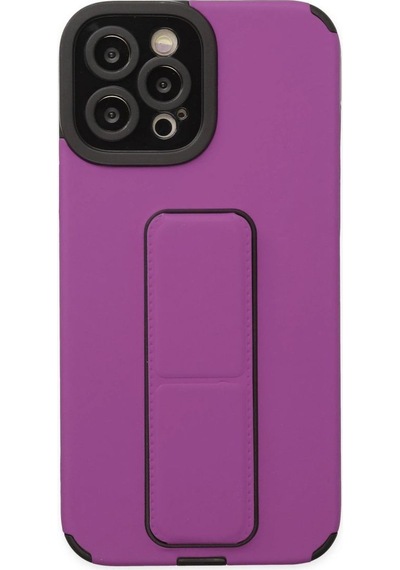 Apple Uyumlu   iPhone 12 Pro Max Kılıf Mega Standlı Silikon - Mor