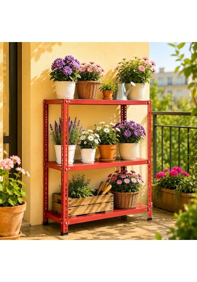 3 Katlı Renkli Dekoratif Çelik Raf - Çiçeklik Rafı, Ofis Rafı 0,70 Mm Turuncu-43x75 Cm-100 Cm