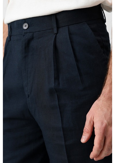 Antioch Keten Karışımlı Erkek Baggy Pantolon Lacivert
