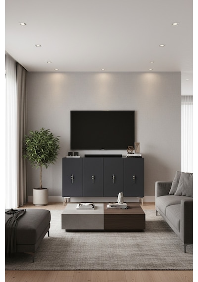 Ka1217as Salkım120 Konsol, Kahve Köşesi Ve Tv Sehpası, Çok Amaçlı Dolap Antrasit-sılver 120cm Ka1217as Salkım120 Konsol, Kahve Köşesi Ve Tv Sehpası, Çok Amaçlı Dolap Antrasit-sılver 120cm