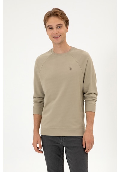 U.S. Polo Assn. Erkek Regular Fit Bisiklet Yaka Açık Haki İnce Basic Sweatshirt 50313752-VR183