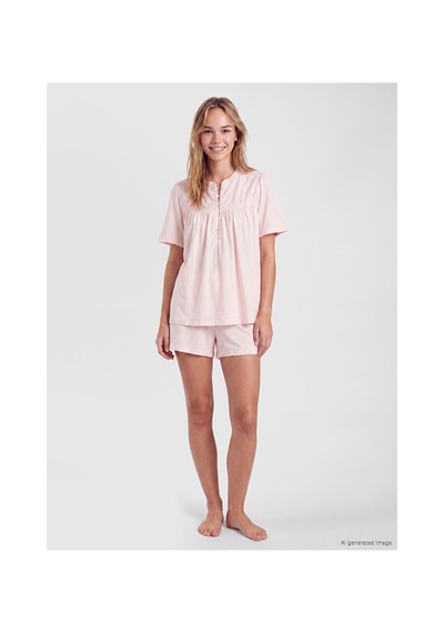 Lcw Dream Pembe Hakim Yaka Nakışlı Hamile Şortlu Pijama Takımı