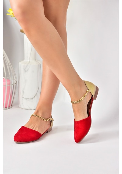 Fox Shoes Kırmızı Dore Süet Kadın Babet B726024402 Kırmızı