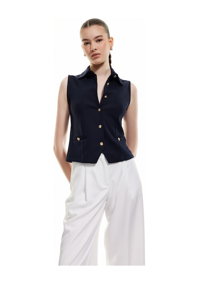 Koton Slim Fit Gold Düğme Detaylı Kolsuz Ceket Yaka Yelek Lacivert 5sak30062ek Lacivert