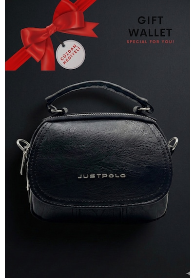 Just Polo Just & Polo Kadın Siyah Yumuşak Deri El Ve Omuz Çantası - Çok Bölmeli Ayarlanabilir Askılı 7032 Siyah Cüzdanlı