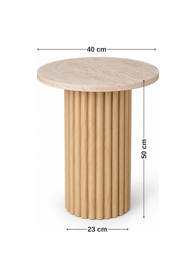 Soyasis Nola Bohem Yan Sehpa 40 Cm Üst Traverten Desenli Ayak Safir Meşe