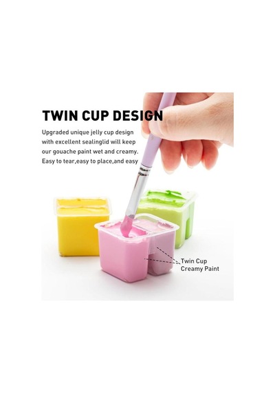 Hımı Twin Cup Gouache Set 48 Renk X 12 Gr Guaj Boya + 3 Fırça Peach Fuzz Case Karışık Renkli