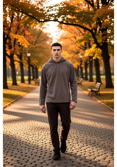 Benerly Erkek Kapüşonlu Standart Kol Fitilli Kadife Oversize Kalıp Sweats Antrasit