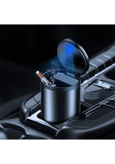 Coofbe Premium Car Ashtray Led Işıklı Alüminyum Taşınabilir Kapaklı Araba Küllük Kül Tablası Kokusuz