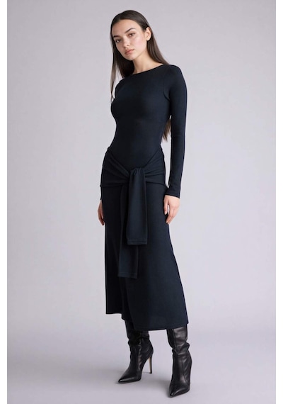 Defacto Bodycon Vücudu Saran Penye Midi Elbise G7878ax26spnv253 Lacivert-nv253