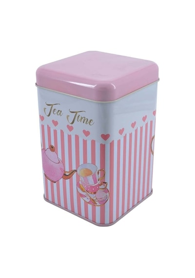 Sprinkles Tea Time Desenli Kare Metal Saklama Kabı, 10.5 x 10.5 x 16 CM 1.7 L