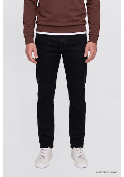 Ac&Co / Altınyıldız Classics Erkek Sıyah Pamuklu Tapered Fit 5 Cepli Esnek Jean Kot Denim Pantolon Siyah