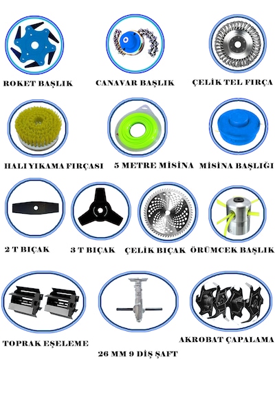 Eisenn German Dual Rider 52 Pro Sırt Tırpan + Akrobat Çapalama + Toprak Eşeleme 14 Parça Full Set