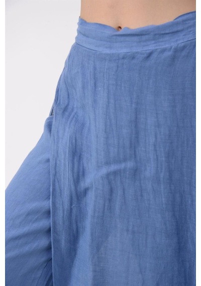 Bohem Stil İtalyan Ham Keten Pantolon Etek-8747 Mavi