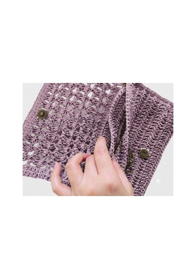 Myzumax El Örmesi Kadın Kağıt İp Portföy Çanta - 2 Bölmeli Mıknatıslı Bilek Askılı Bohem Clutch Lila