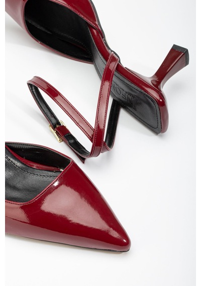 St-004 Bordo Rugan Günlük 7 Cm Topuklu Bayan Ayakkabı Bordo