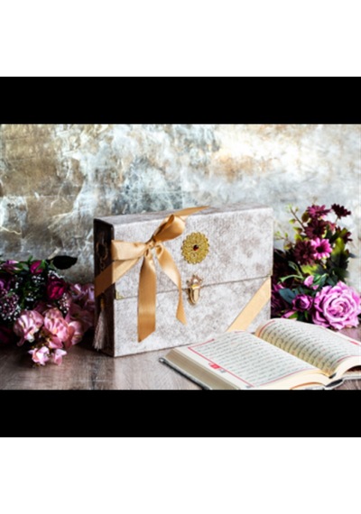 Hatim Çantalı Kadife Kuranı Kerim 29X19 Cm Sesli Dinleme Krem