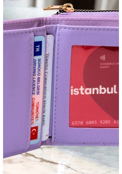 Mygeppetobag Kadın Fermuarlı Ve Çıtçıtlı Bozuk Para Bölmeli Şık Cüzdan Lila Çok Renkli