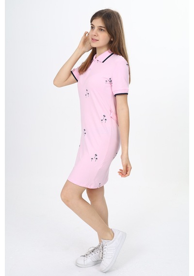 Toontoy Kız Çocuk Baskılı Elbise Açık Pembe