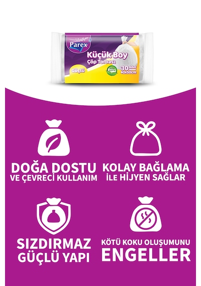 Güçlü Çöp Torbası Küçük Boy 30'lu 40 X 50 Cm Üçlü Set
