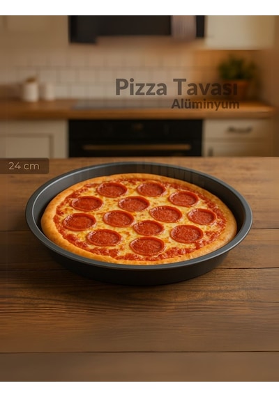 Jet's Home Pizza Tavası Alüminyum Pizza Tepsisi Yapışmaz Lahmacun Pide Tavası 24 Cm siyah