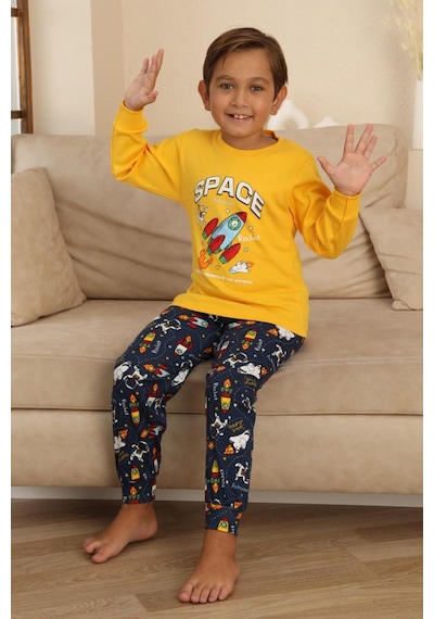 Miniğimin Cicileri Space Baskılı Erkek Çocuk Pijama Takımı - Sarı