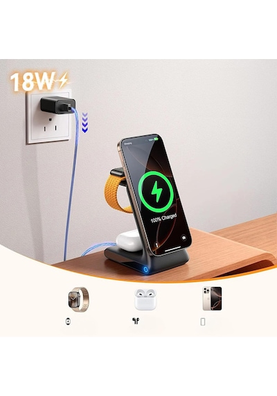 W15 3in 1 Katlanabilir Çoklu Masaüstü Kablosuz Şarj Standı Çok Renkli