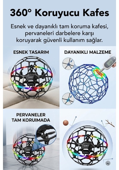 R34 360 Korumalı Futbol Top Drone Hd Kameralı Led Işıklı Yükseklik Sabitlemeli Uzaktan Kumandalı Akıllı Drone