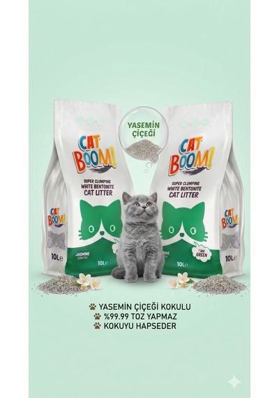 Cat Boom Yasemin Kokulu İnce Taneli Topaklanan Kedi Kumu 10 Lt X 2 Adet