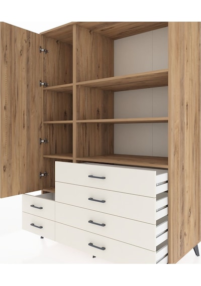 Kronos Dolap 7 Raflı 6 Çekmeceli Tek Kapaklı 132x59x195 Çam-... Çam