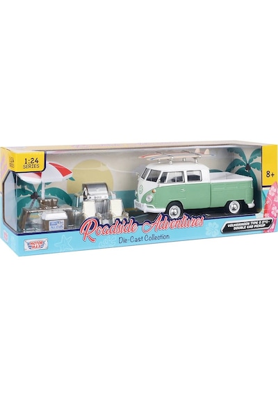 1:24 Ölçek Motormax Volkswagen T1 Type 2 Double Cab Pıck Up - Set Diecast Metal Minyatür Model Araba 15 Cm