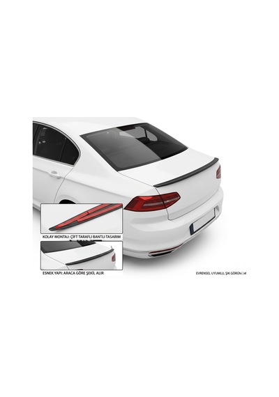 Mega Oto Market Universal Piano Black Bagaj Üstü Spoiler Çıtası 122 Cm Çift Taraflı Bantlı Esnek Tasarım
