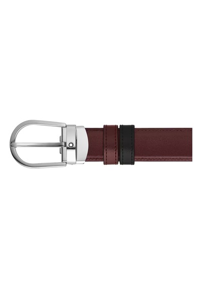 Montblanc At Nalı Tokalı Siyah - Bordo 30 Mm Çift Taraflı Deri Ke