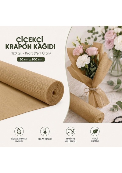 Çiçekçi Krapon Kağıdı 120 G, Kraft Yerli Ürün -50 Cm X 200 Cm, Ç
