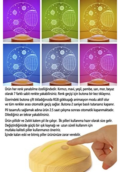 3 Boyutlu Uzay Temalı Led Lamba Çok Renkli