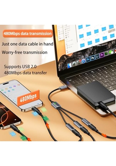 Ayrex ' Lü Type-c Çoklayıcı 25 Cm Hızlı Şarj Ve 480 Mbps Veri Aktarımı 3cc