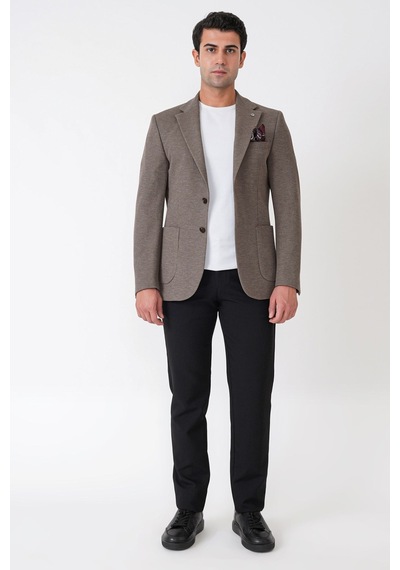 Slim Fit Torba Cepli Esnek Yünlü Vizon Ceket C 745