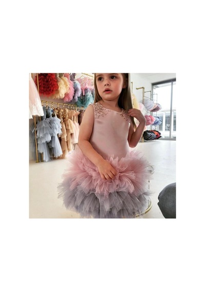 Lindissima Ombre Tül Detaylı Kız Çocuk Elbise Gül Kurusu