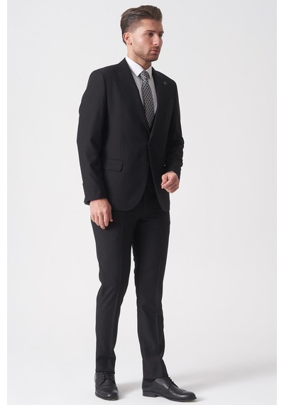 White Stone Campinas Ty2494 Slim Fit 6 Drop Düz Yelekli Takım Elbise Siyah Siyah