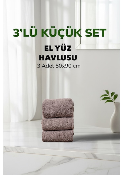 3 Lü Kareli Gri Renk Yumuşak Pamuk El Yüz Havlu Seti 50x90 Cm