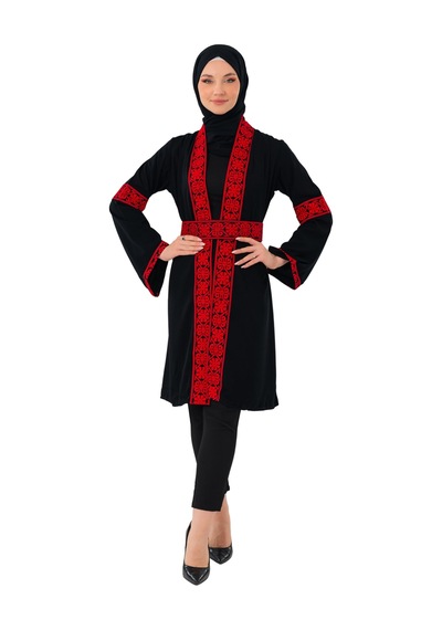 Zaytoon Filistin Kırmızı Nakışlı Siyah Filistin Kısa Kaban Abaya C100053 Kırmızı-siyah Zaytoon Filistin Kırmızı Nakışlı Siyah Filistin Kısa Kaban Abaya C100053 Kırmızı-siyah