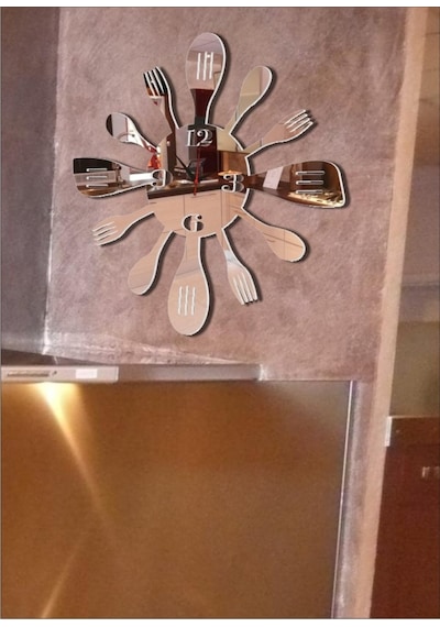 M3 Decorium Mutfak Kaşık Çatal Ayna Saat Beyaz