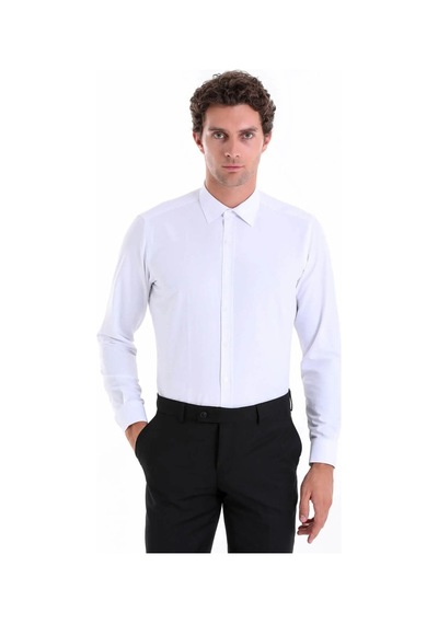 Bawcompany Slimfit Dar Kesim Düz Takım Elbise Gömleği Beyaz