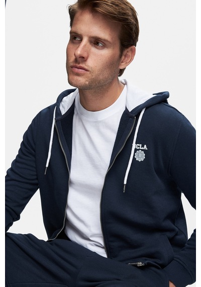 Ucla Hılgard Koyu Lacivert Kapüşonlu Ve Fermuarlı Baskılı Standard Fit Erkek Sweatshirt Koyu Lacivert