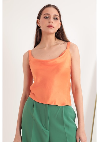 Chicnhappy Saten Degaje Yaka Kalın Askılı Kadın Bluz Oranj 23y052001s Oranj