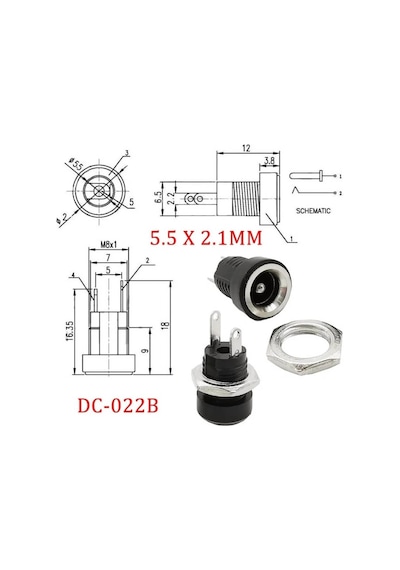 Ic-258b 2.1mm Dc Somunlu Korumalı Jak 8mm Standart