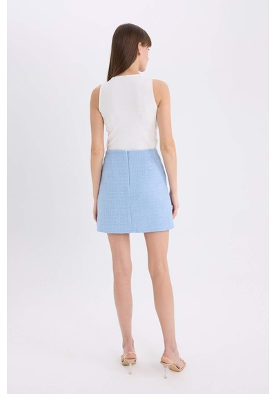 DeFacto A Kesim Normal Bel Astarlı Tweed Mini Etek B0692AX25SPBE219 Mavi