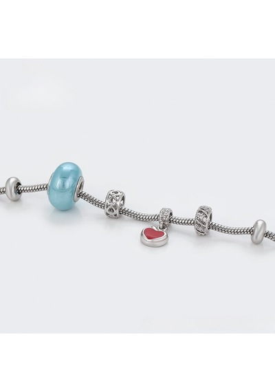 Kalp Detaylı Platin Kaplama Charm Kadın Bileklik Silver