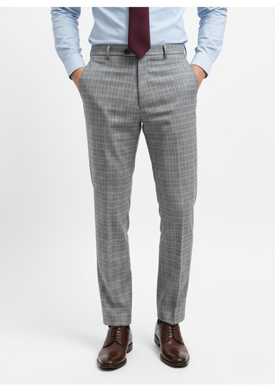 Presto Erkek Slimfit Likralı Kareli Desen Pantolon Gri 3184-120 Gri